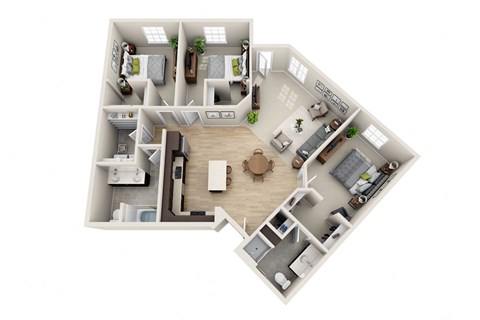 Floor plan for 3 beds, 2 baths, 1489 sqft